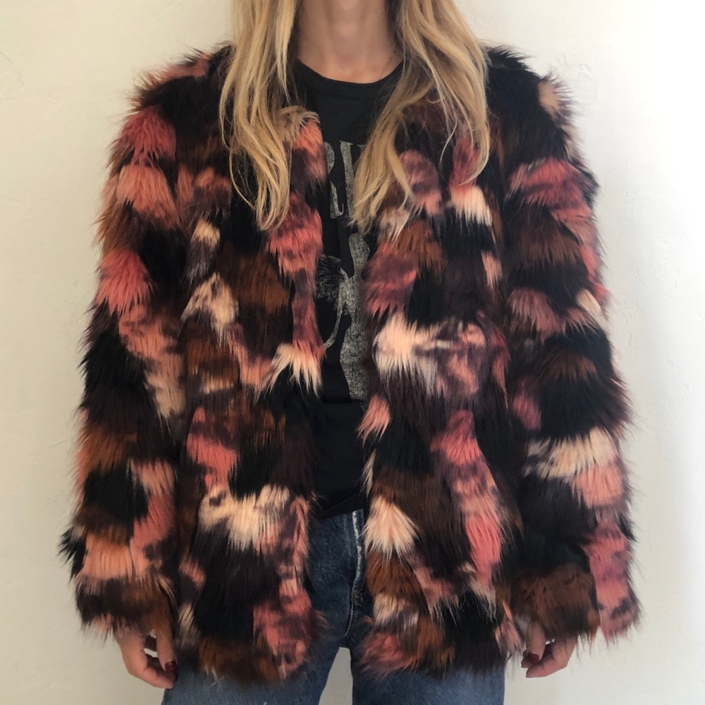 Urban Outfitters Ecote Multicolor Faux Fur Jacket
